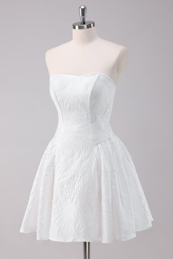 Simple White A-Line Strapless Short Homecoming Dress Sale