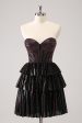 Sparkly Black Pink Sweetheart Tiered Homecoming Dress with Beading Discount