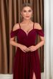 A-Line Cold Shoulder Burgundy Formal Dress with Slit For Cheap