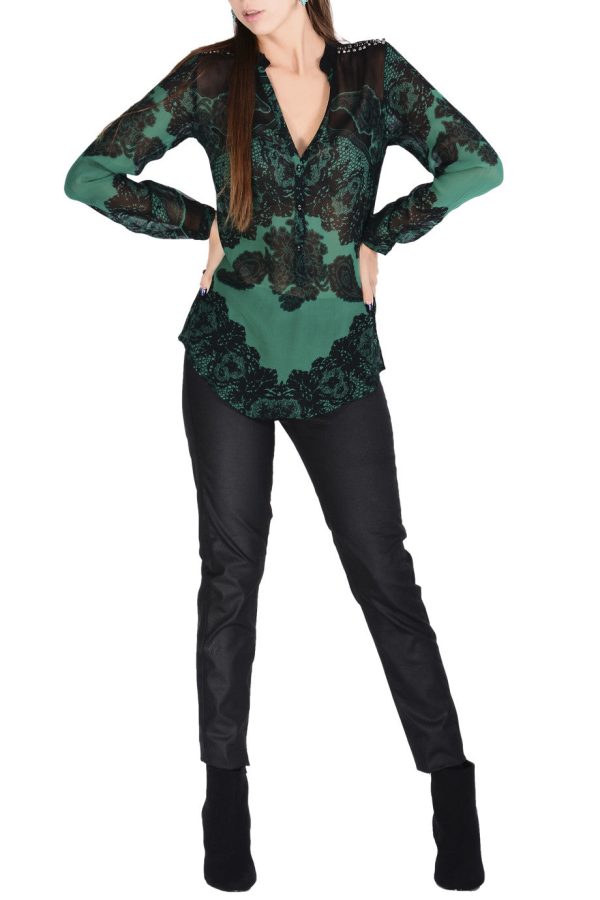 JAEDA Emerald Sheer Paisley Top Discount