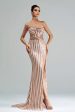 Apricot Mermaid Strapless Sequined Split Prom Dress Online