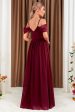 A-Line Cold Shoulder Burgundy Formal Dress with Slit For Cheap