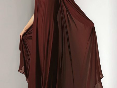 Burgundy Chiffon Round Neck Beaded Long Mother of the Bride Dress with Wrap Online