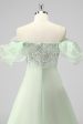 A Line Light Green Off The Shoulder Sequins Wedding Guest Dress Online now