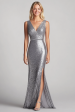 Silver V-Neck Mermaid Long Formal Dress with Slit Cheap