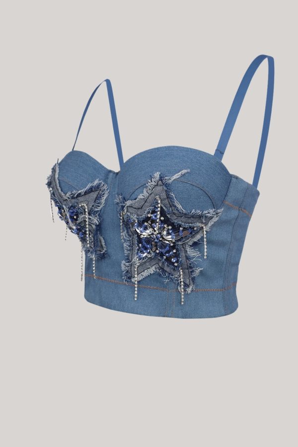 Sparkly Blue Jeans Corset Top With Stars Cheap