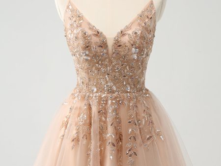 Blush A Line Spaghetti Straps Sequin Tulle Homecoming Dress Discount