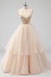 A Line Tiered Champagne Halter Beaded Formal Dress Hot on Sale