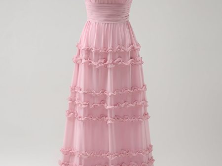 Blush Ruffled Chiffon A-Line Bridesmaid Dress with Open Back Sale