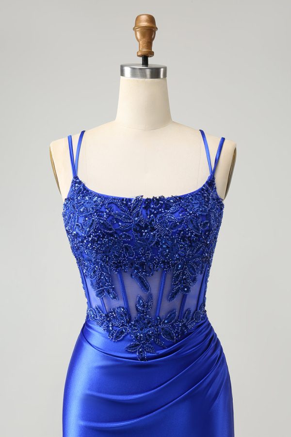 Royal Blue Corset Spaghetti Straps Tight Homecoming Dress Supply