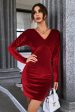 Burgundy V-Neck Velvet Short Party Dress Online