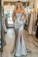 Cold Shoulder Sheath Sleeveless Silver Long Prom Dress Discount