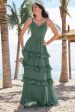 Eucalyptus A-Line Chiffon Tiered Long Bridesmaid Dress Cheap