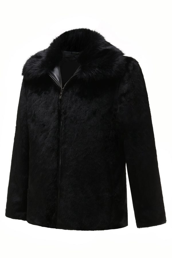 Black Men s Faux Fur Long Sleeves Winter Outerwear Cheap