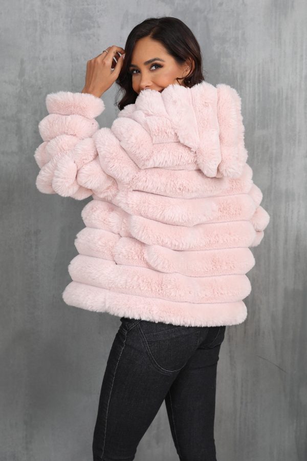 Black Fluffy Faux Fur Cropped Zip Up Coat with Hood Online now