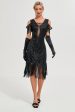 Black Cold Shoulder Sequins Fringes 1920s Gatsby Dress Discount