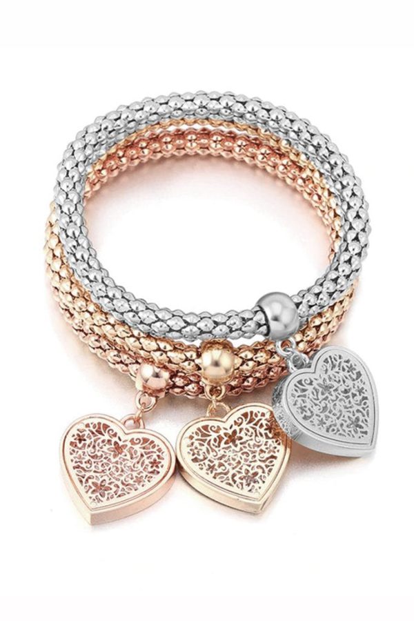 3 Hearts Bracelets Set in Gold Silver and Rose Gold Online now