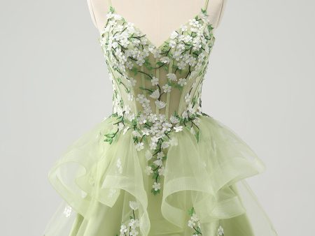 Light Green A-Line Applique Short Homecoming Dress with Ruffles on Sale