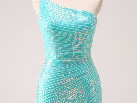 Sparkly Mint One Shoulder Tight Short Homecoming Dress with Sequins Online