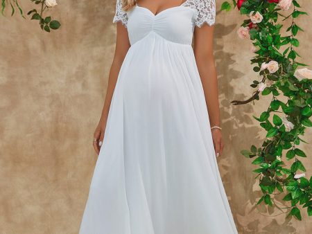 A Line White Long Maternity Bridesmaid Dress With Short Sleeves Online