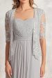 Silver Chiffon Lace Appliques Ruched 2-piece Square Neck A Line Mother of the Bride Dress Hot on Sale