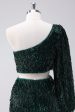 Sparkly Dark Green One Shoulder Tight Short Homecoming Dress with Tassels Online Hot Sale