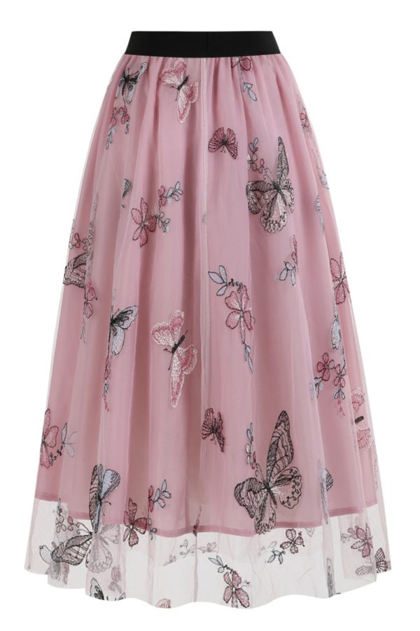 Apricot High Waist Print Chiffon Floral Loose Midi A Line Skirt Online Sale