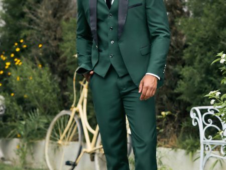 Dark Green Shawl Lapel 3-Pieces Slim Fit Men s Suits For Cheap