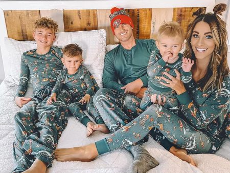 Animal Print Dark Green Matching Pajamas Set Online Sale