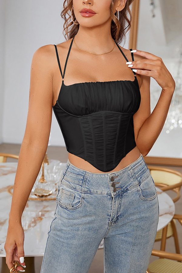 Black Spaghetti Straps Corset Top For Discount