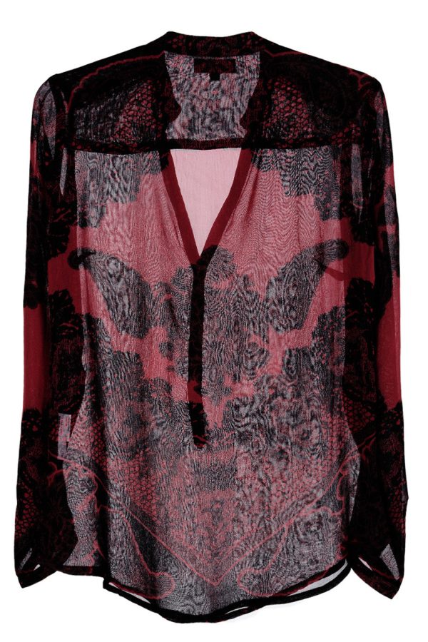 JAEDA Raspberry Sheer Paisley Top Sale