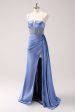 Sparkly Blue Spaghetti Straps Corset Prom Dress with Lace-Up Back Online Hot Sale