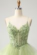 Light Green A-Line Tulle Tiered Homecoming Dress with Appliques Cheap