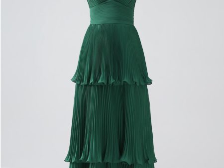 A-Line Dark Green Tiered Chiffon Bridesmaid Dress with Pleated Online