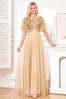 Bat Sleeves A Line Tulle Champagne Formal Dress with Sequins Hot on Sale