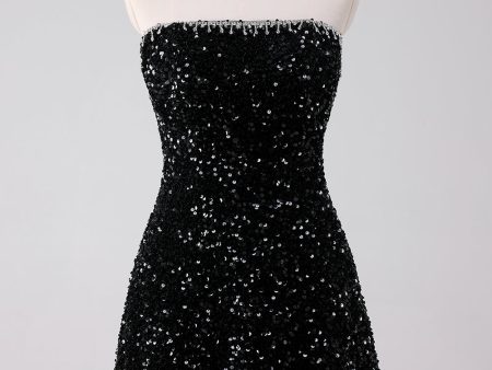 Sparkly Black A-Line Strapless Sequins Short Homecoming Dress Fashion