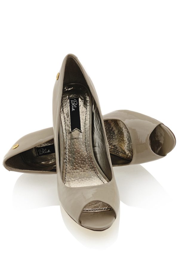 BLINK LANE Taupe Patent Peep Toe Pumps Sale