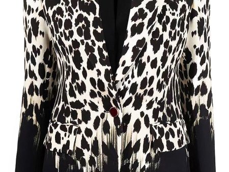 Black and White Leapard Pattern Peak Lapel One Button Women Blazer Online Hot Sale