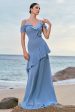 Blue Cold Shoulder Chiffon Bridesmaid Dress with Ruffles Online