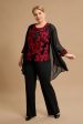 Black Red Flower Round Neck Long Sleeves 3 Pieces Mother of the Bride Pant Suits Online now