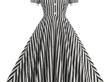 Black A Line Stripe 1950s Dress with Sleeves For Cheap