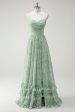 Green Flowers A-Line Spaghetti Straps Print Long Bridesmaid Dress with Slit For Discount