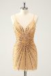 Golden Tight Spaghetti Straps Homecoming Dress with Sequins For Cheap