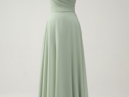 Dusty Sage A Line Chiffon Spaghetti Straps Long Bridesmaid Dress For Sale