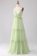 Ruffles A Line Green Bridesmaid Dress with Lace-up Back on Sale