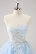 Blue A Line Spaghetti Straps Short Homecoming Dress with Appliques Sale