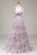 A-Line Spaghetti Straps Lilac Flower Printed Prom Dress Online Sale