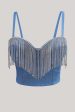 Blue Rhinestone Fringe Denim Crop Top Sale