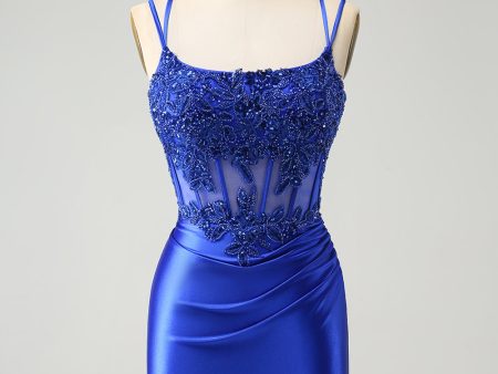 Royal Blue Corset Spaghetti Straps Tight Homecoming Dress Supply