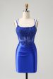 Royal Blue Corset Spaghetti Straps Tight Homecoming Dress Supply